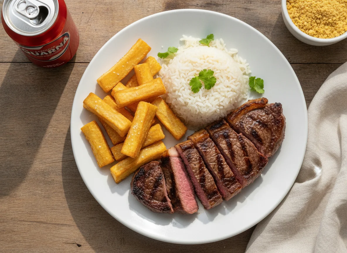 Picanha con arroz y yuca frita photo