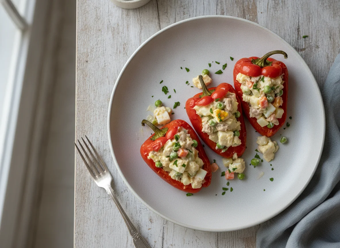 Pimiento del piquillo relleno de ensaladilla rusa con atún photo