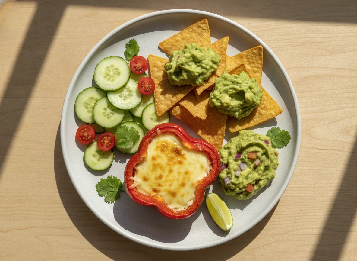 Pimiento relleno con totopos y ensalada photo