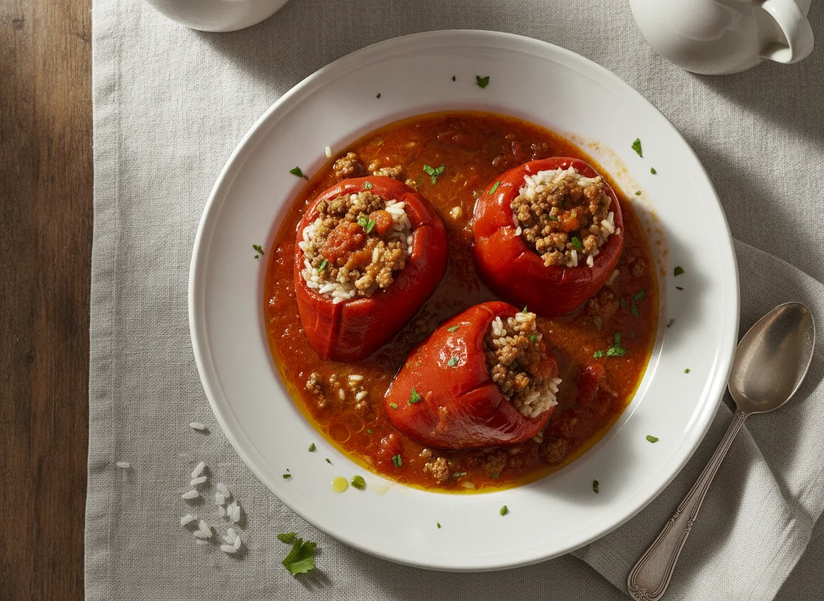 Pimientos del piquillo rellenos de carne y arroz photo