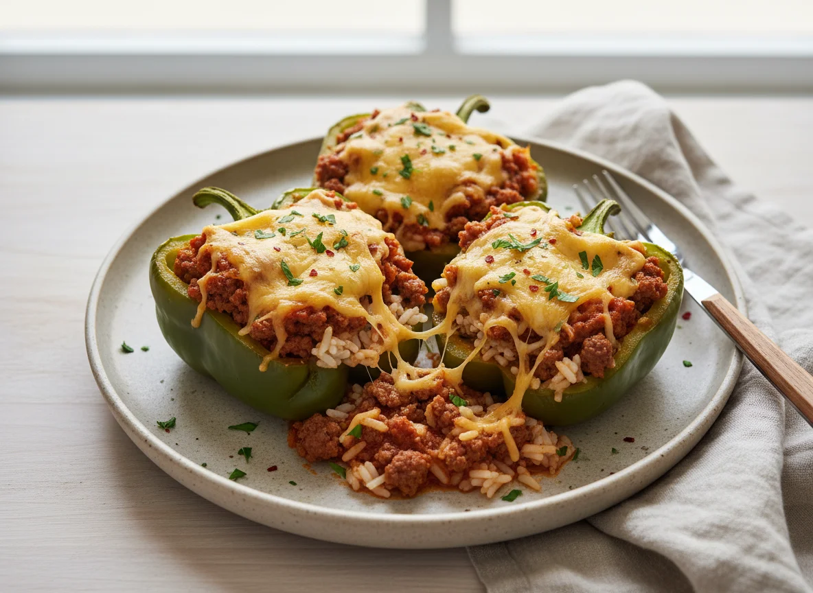 Pimientos rellenos con arroz y queso photo