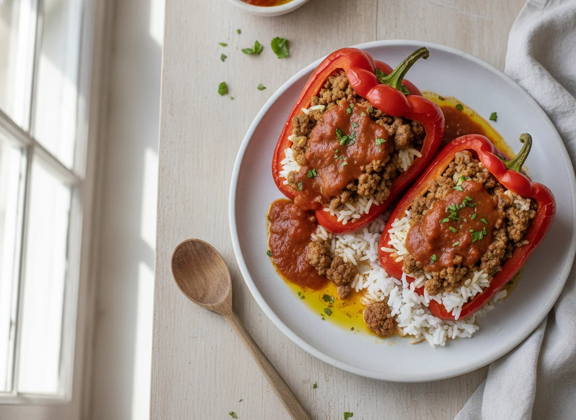 Pimientos rellenos de carne y arroz photo