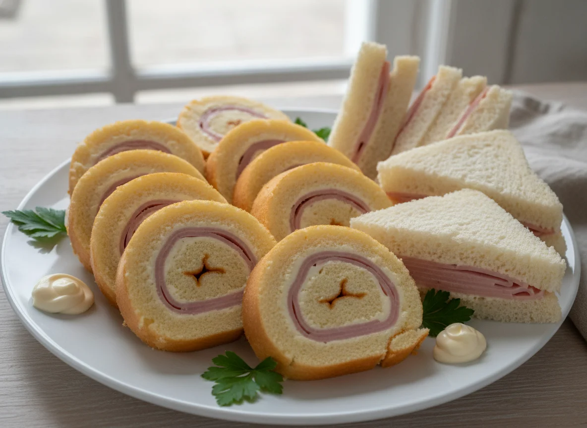 Pionono salado y sándwiches de miga photo