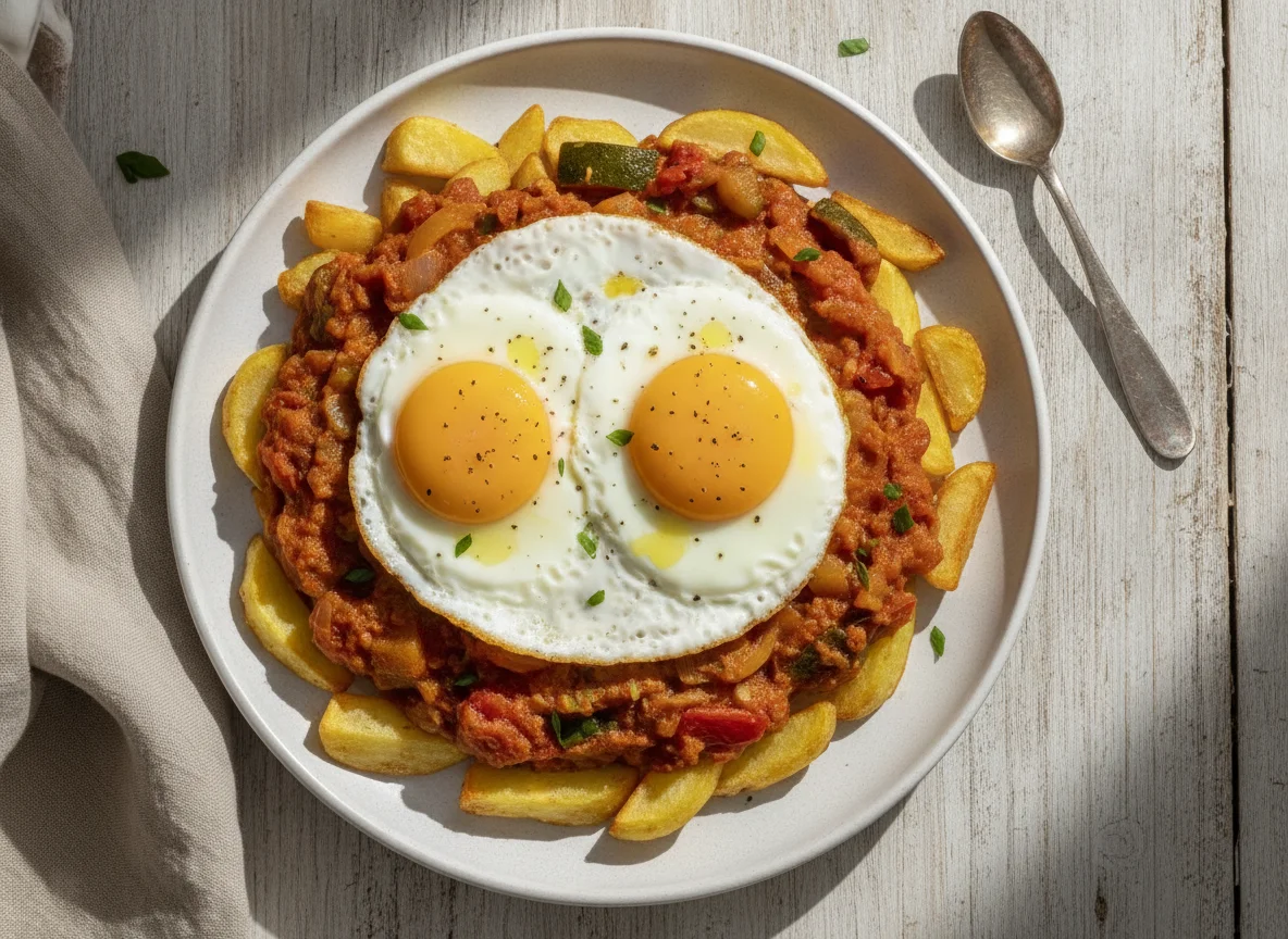 Pisto con huevo y patatas photo