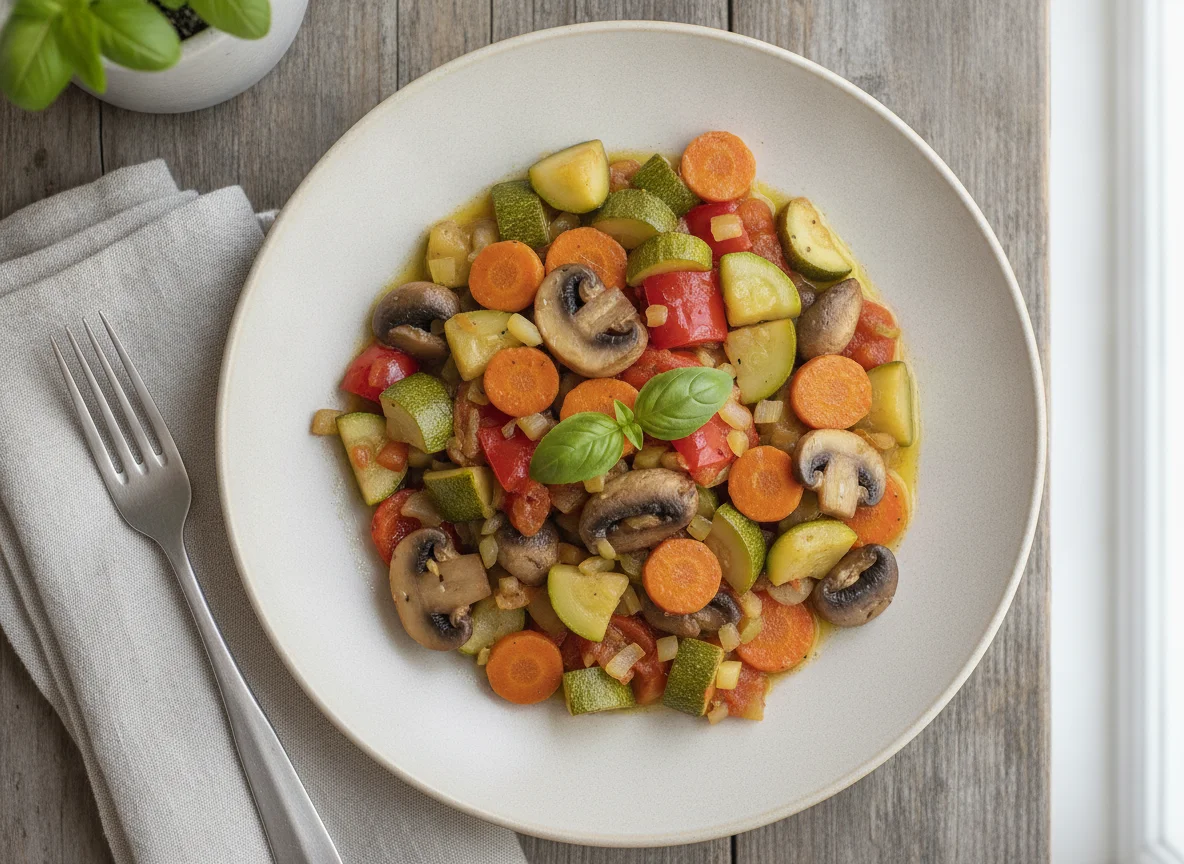 Pisto de verduras con calabacín y champiñones photo