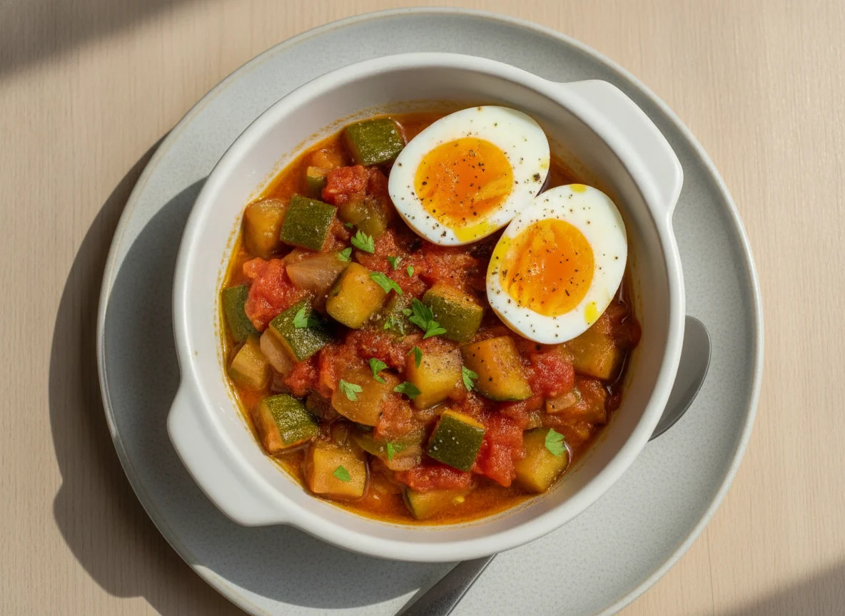 Pisto manchego con huevo cocido photo
