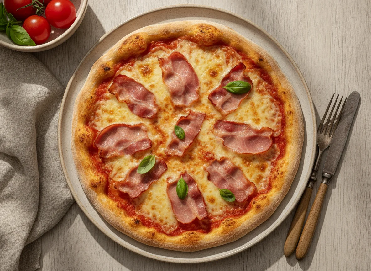 Pizza casera con jamón y tocineta photo
