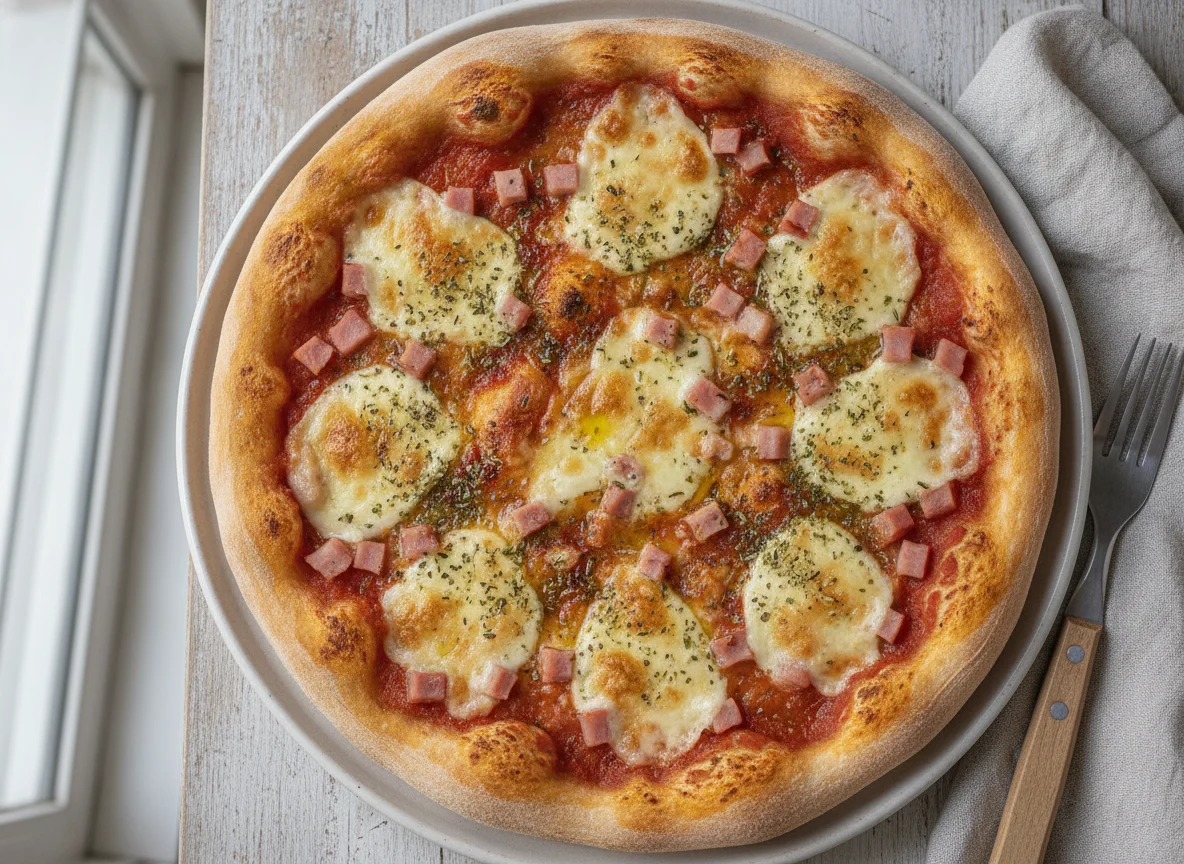 Pizza casera de jamón y orégano photo