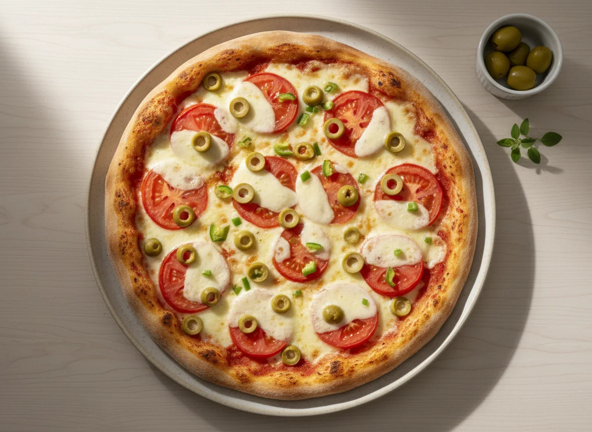 Pizza con aceitunas y pimiento photo