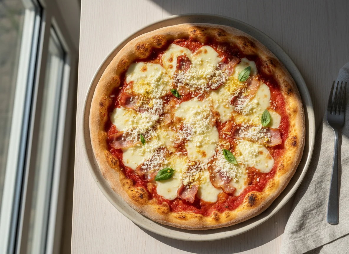 Pizza con bacon y huevo photo