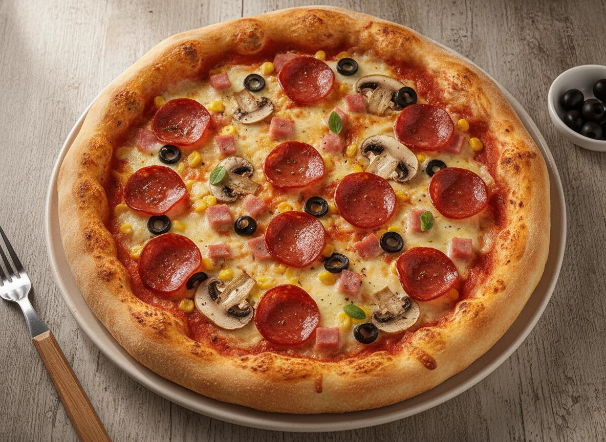 Pizza con borde de queso y pepperoni photo