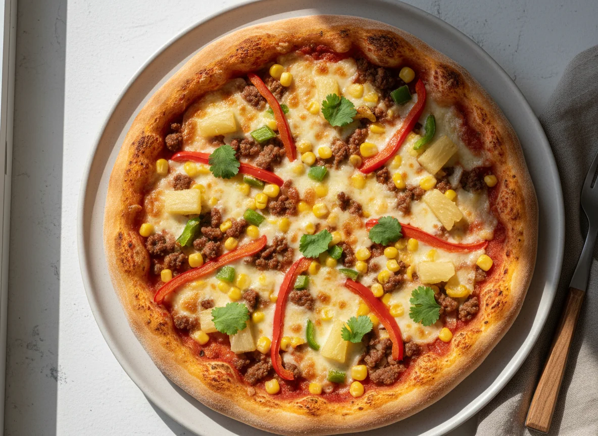 Pizza con carne molida y vegetales photo