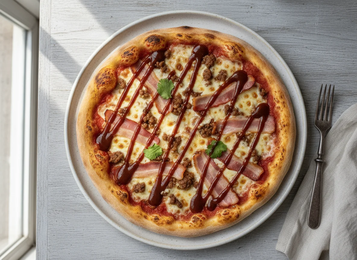 Pizza con carne y salsa barbacoa photo