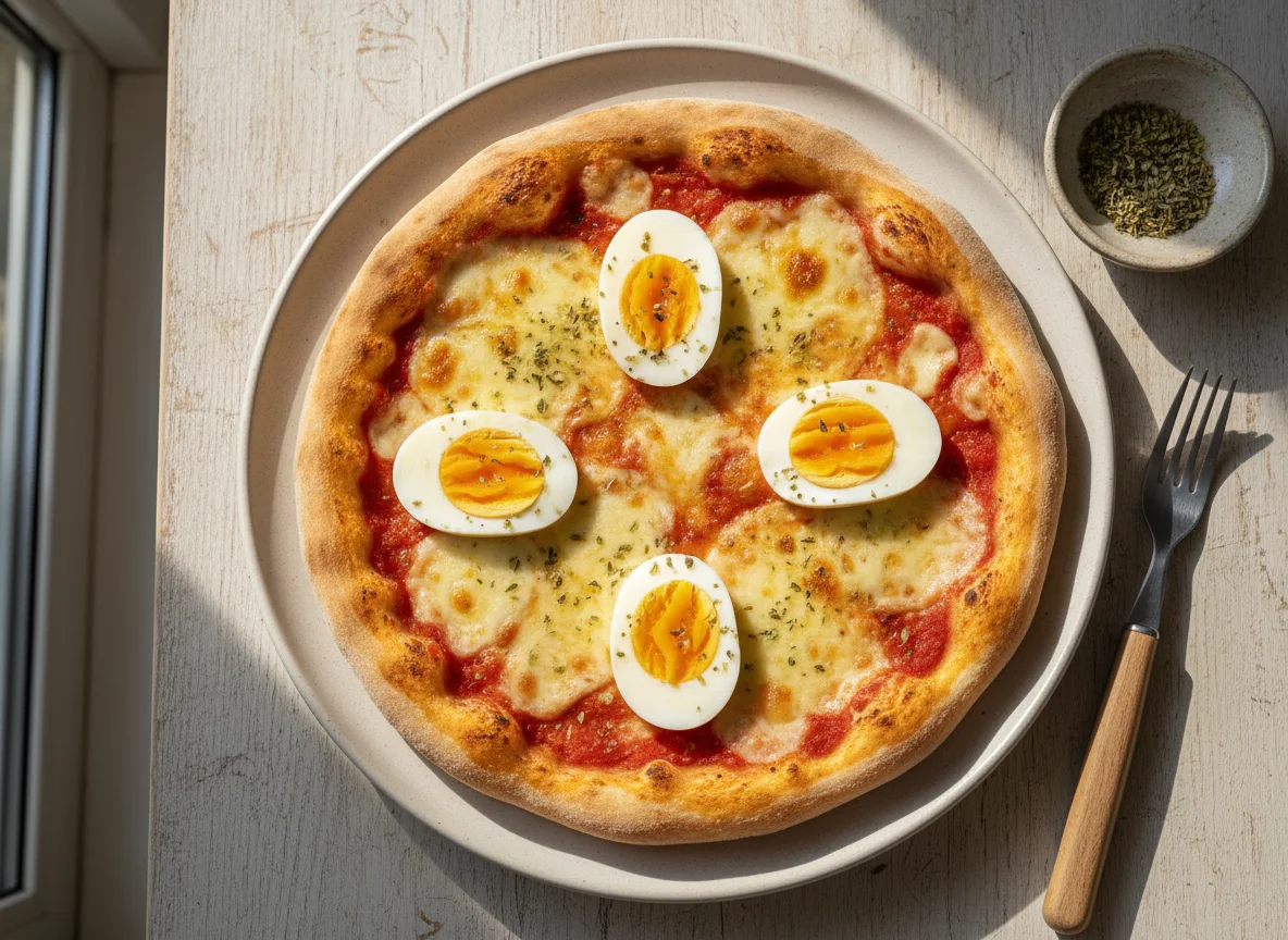 Pizza con huevo duro photo