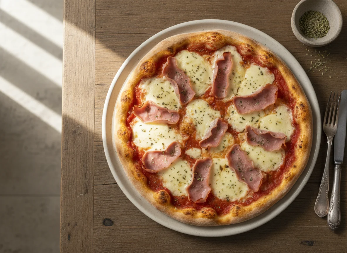 Pizza con jamón y queso photo