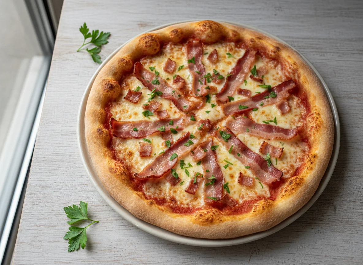 Pizza con tocino y queso photo