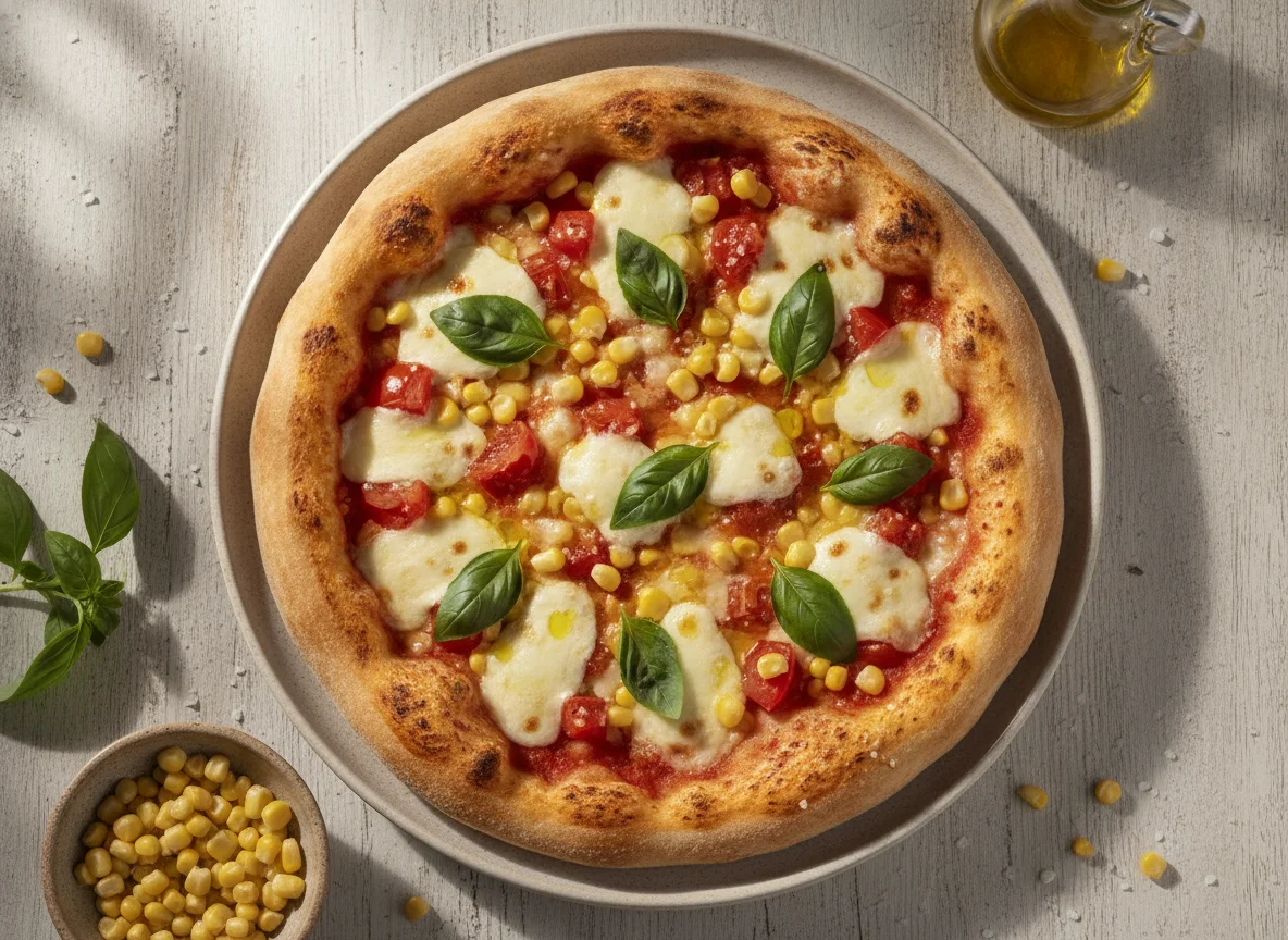 Pizza con vegetales y maíz photo
