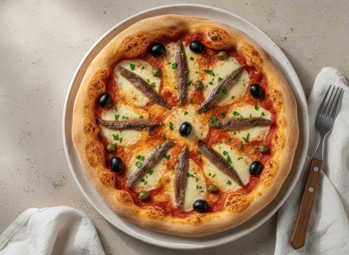 Pizza de anchoas y alcaparras photo