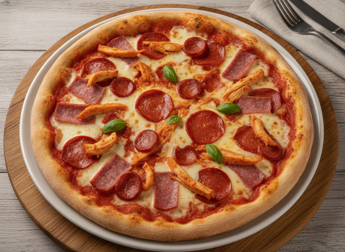 Pizza de carnes con pollo photo