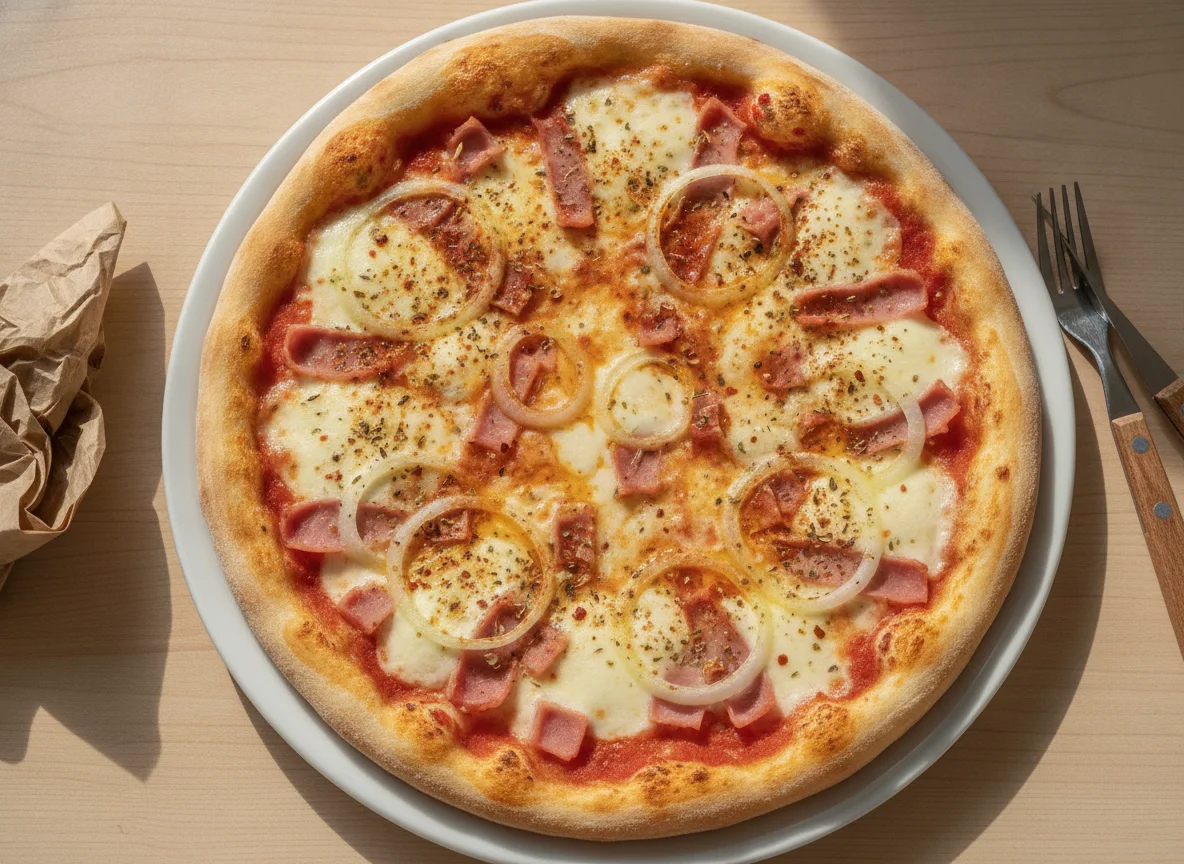 Pizza de cebolla y jamón photo