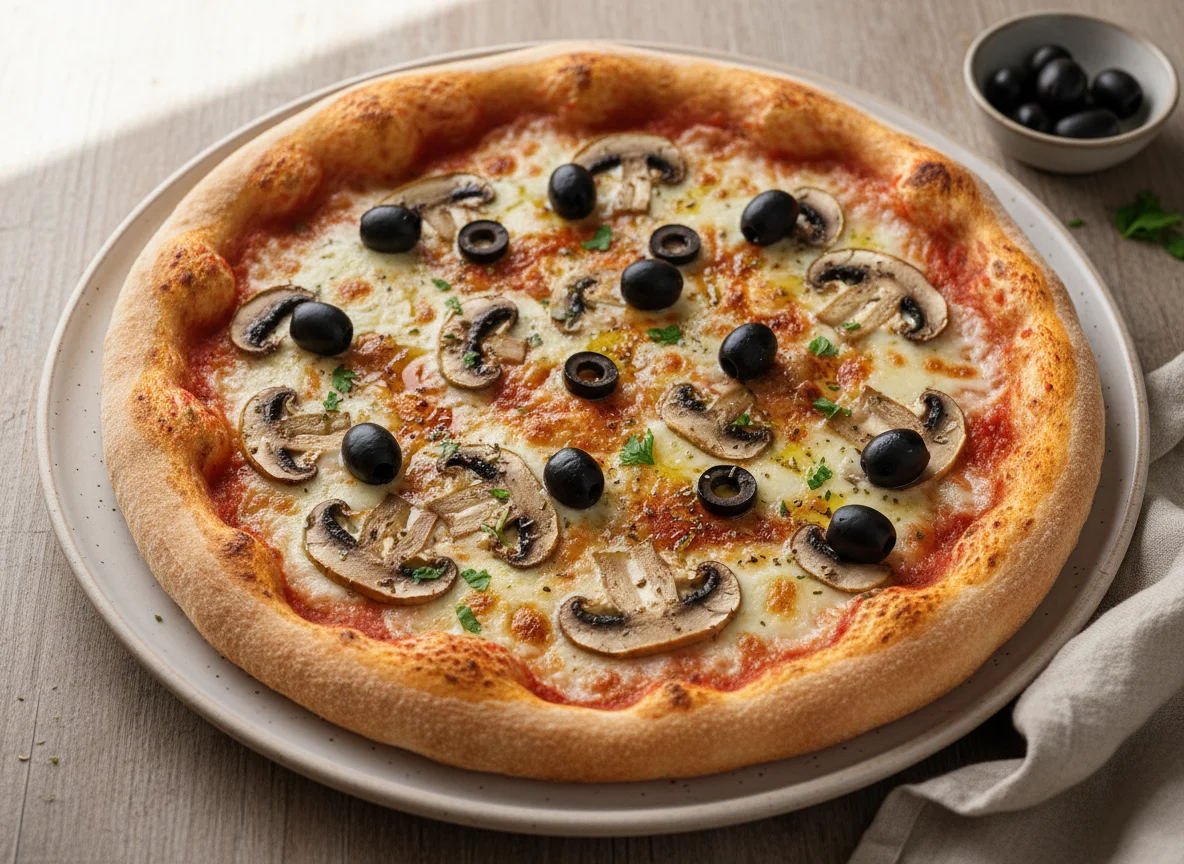Pizza de champiñones y aceitunas photo