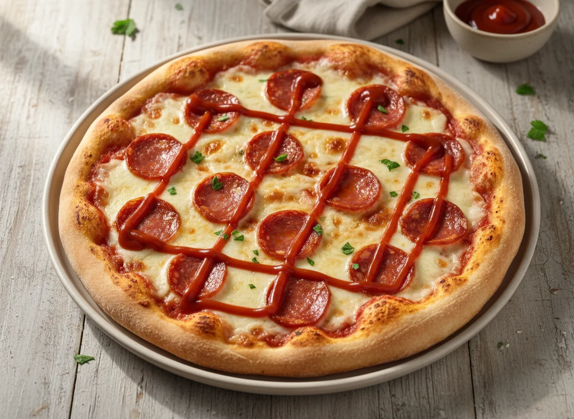 Pizza de chorizo con salsa catsup photo