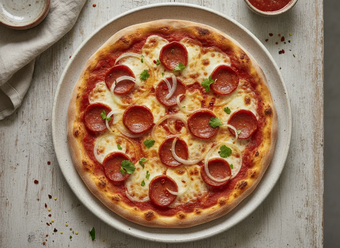 Pizza de chorizo y cebolla photo