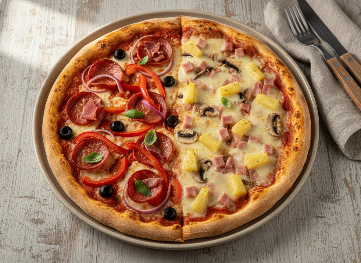 Pizza de dos mitades photo