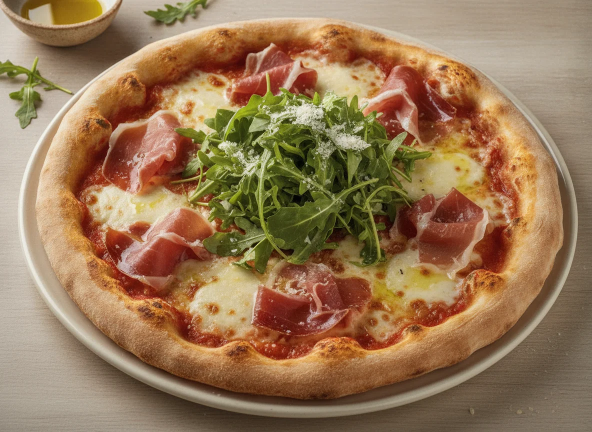 Pizza de jamón serrano y rúcula photo