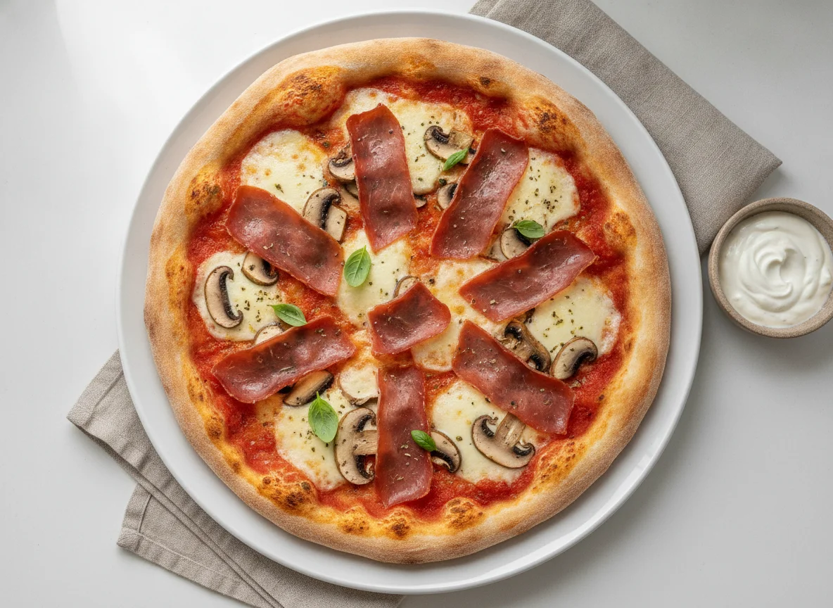 Pizza de jamón y hongos photo