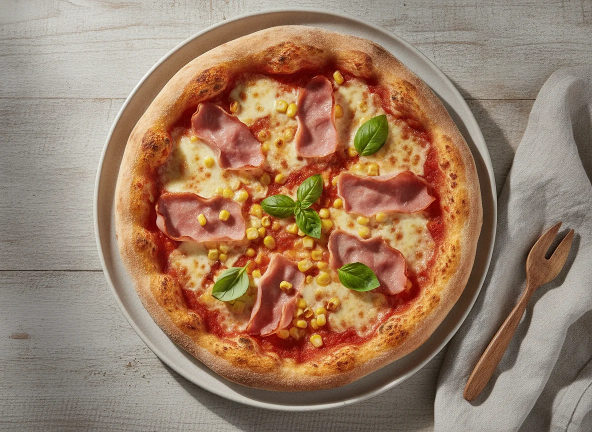 Pizza de jamón y maíz photo