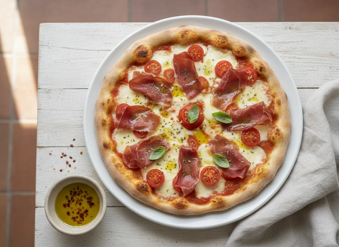 Pizza de jamón y tomate photo