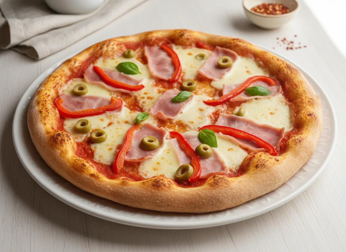 Pizza de molde con jamón y morrones photo