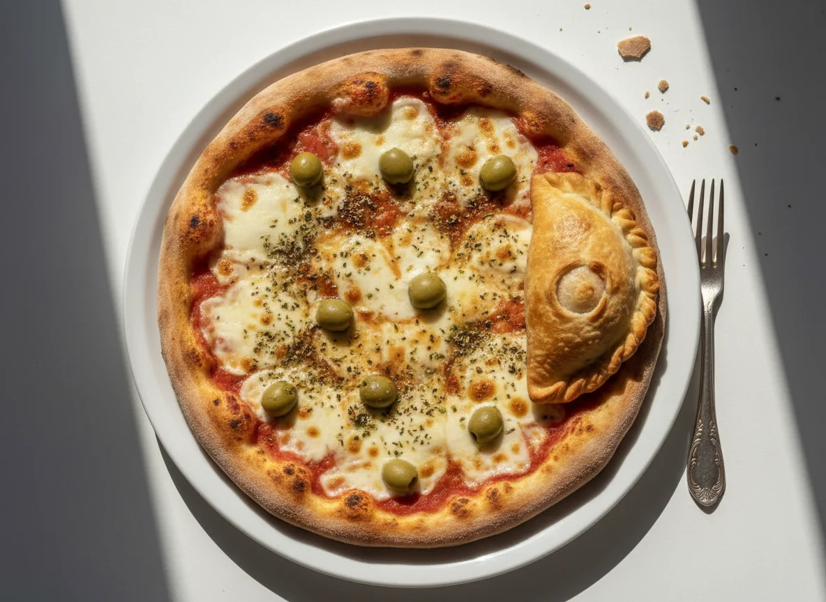Pizza de muzzarella y empanada photo