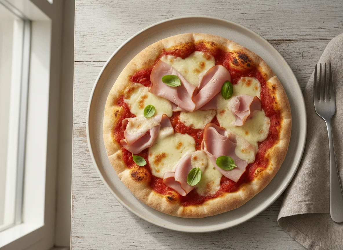 Pizza de pan pita con jamón y queso photo