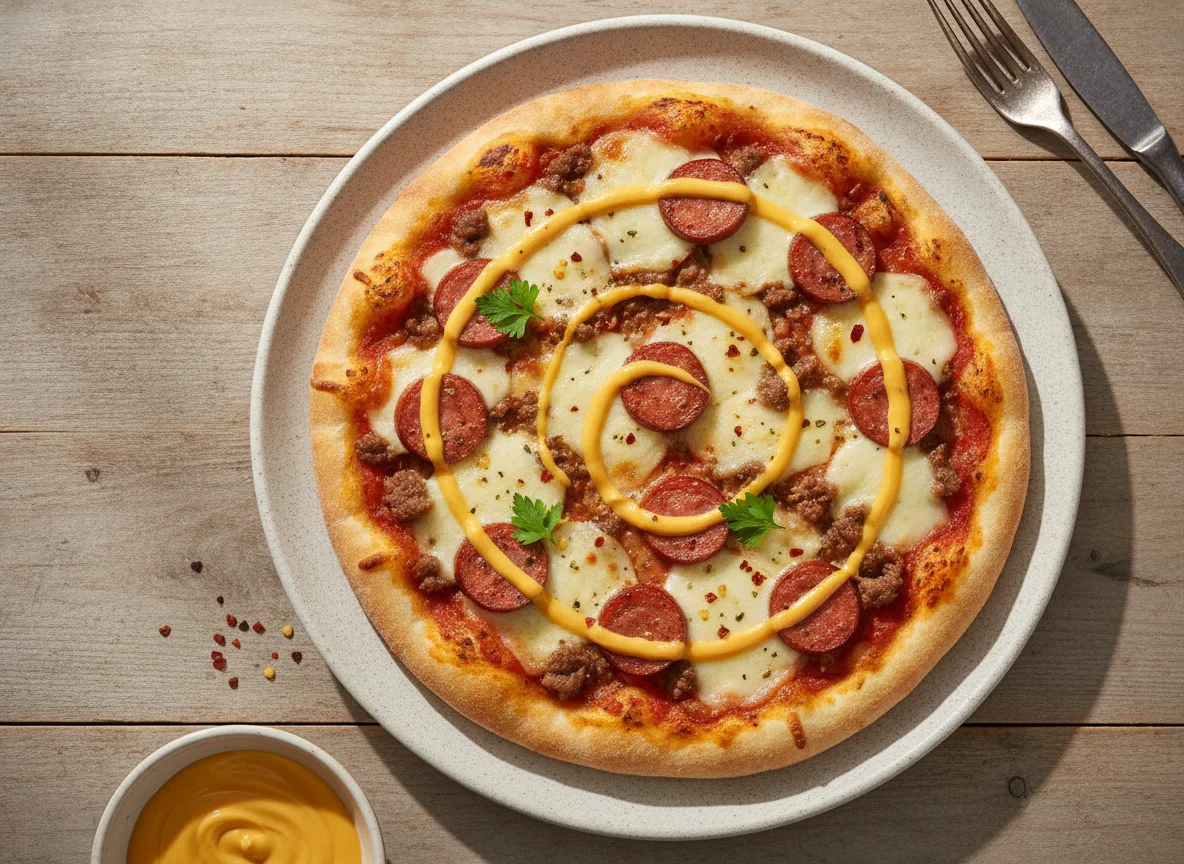 Pizza de pan pita con salchicha y carne photo