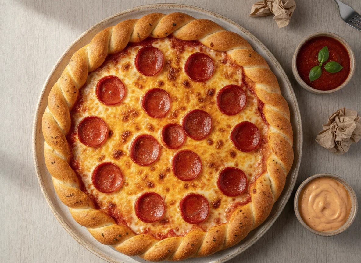 Pizza de pepperoni con palitroques y salsa marinara photo