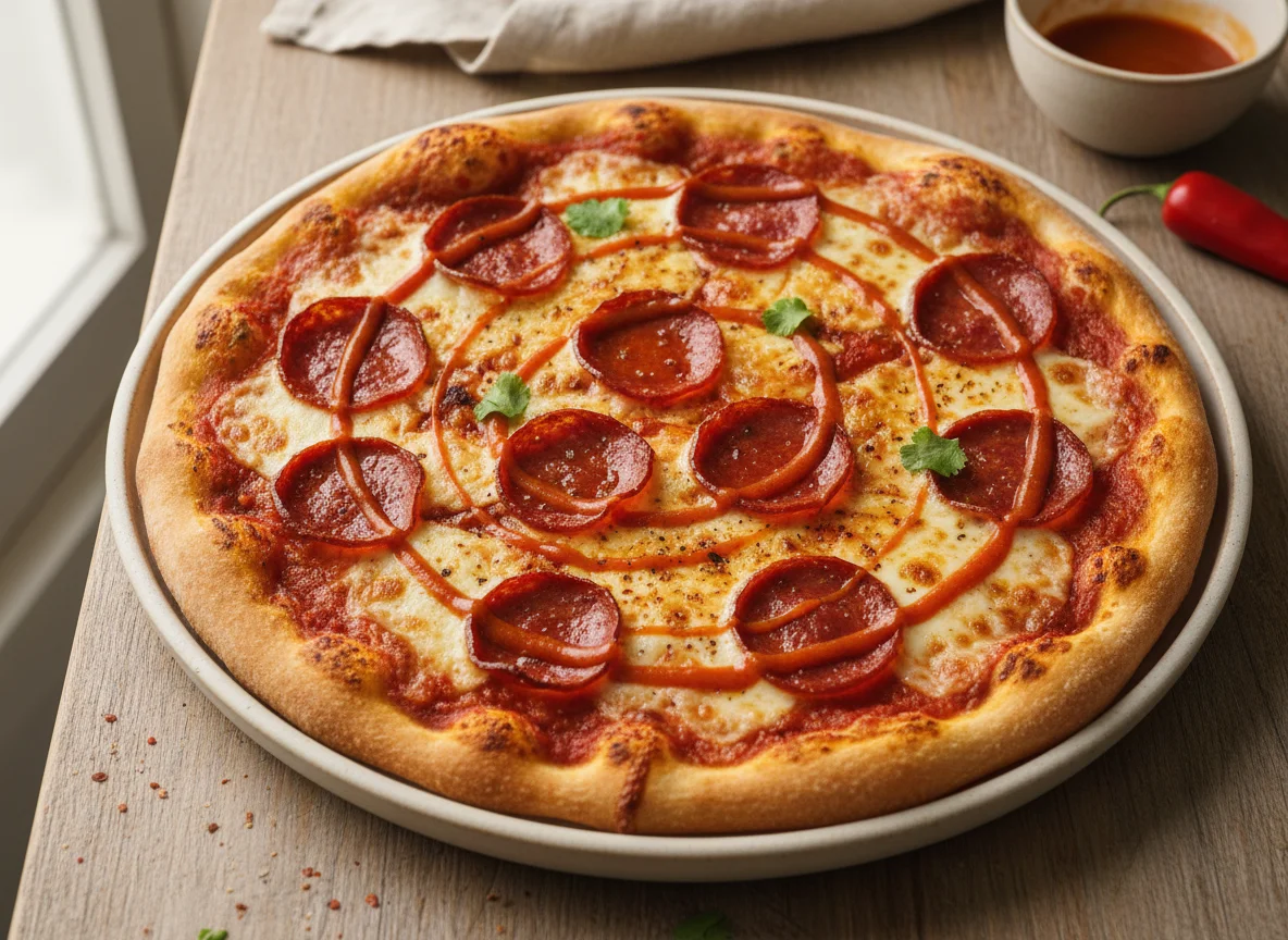 Pizza de pepperoni con salsa photo