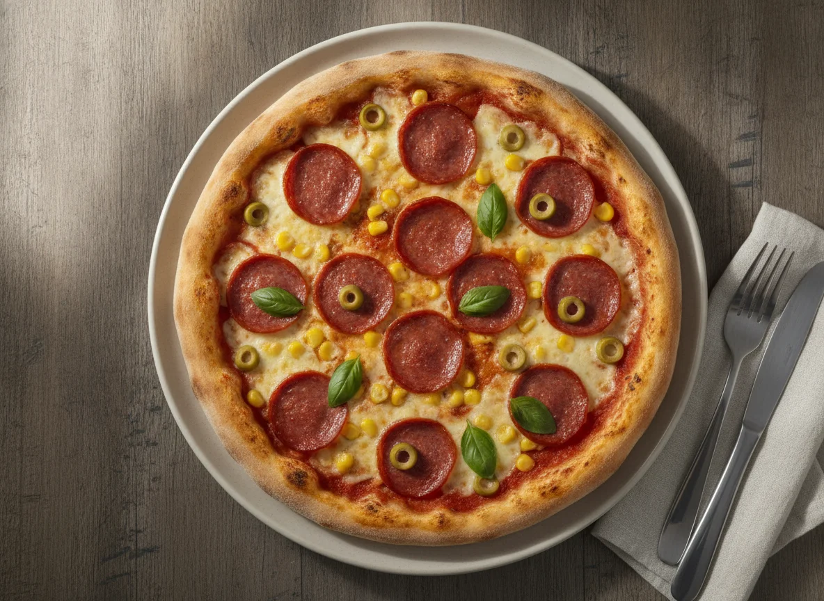 Pizza de pepperoni y choclo photo