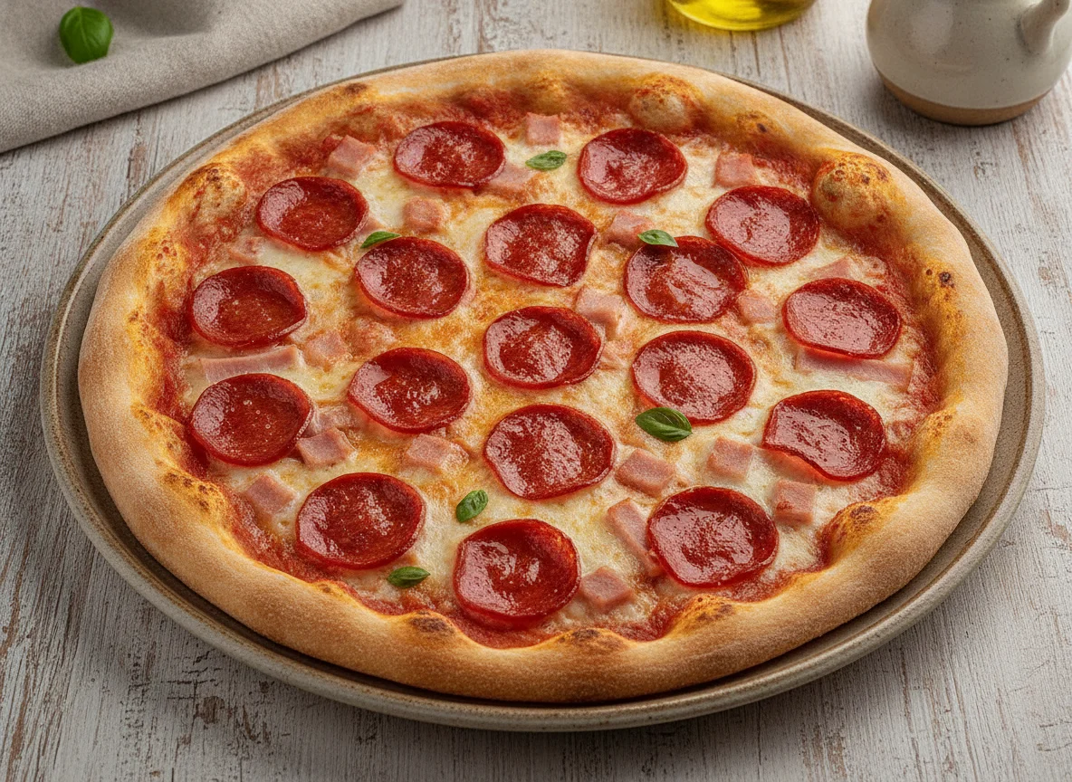 Pizza de pepperoni y jamón photo
