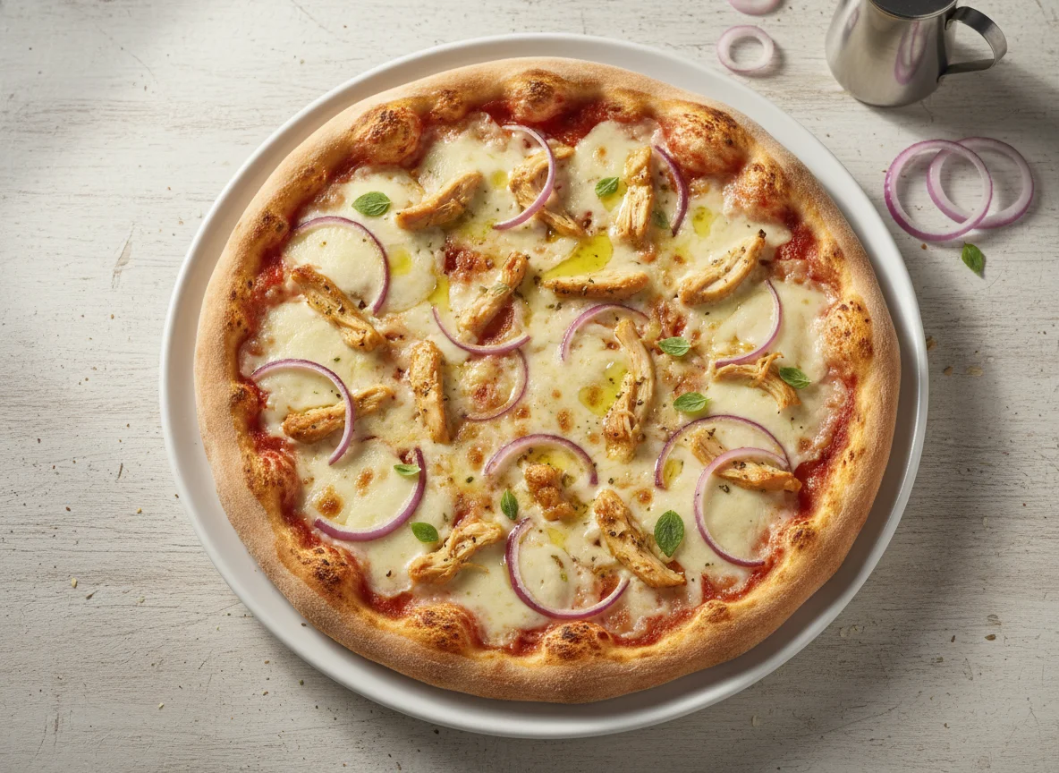 Pizza de pollo y cebolla morada photo