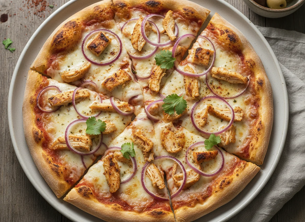 Pizza de pollo y cebolla roja photo