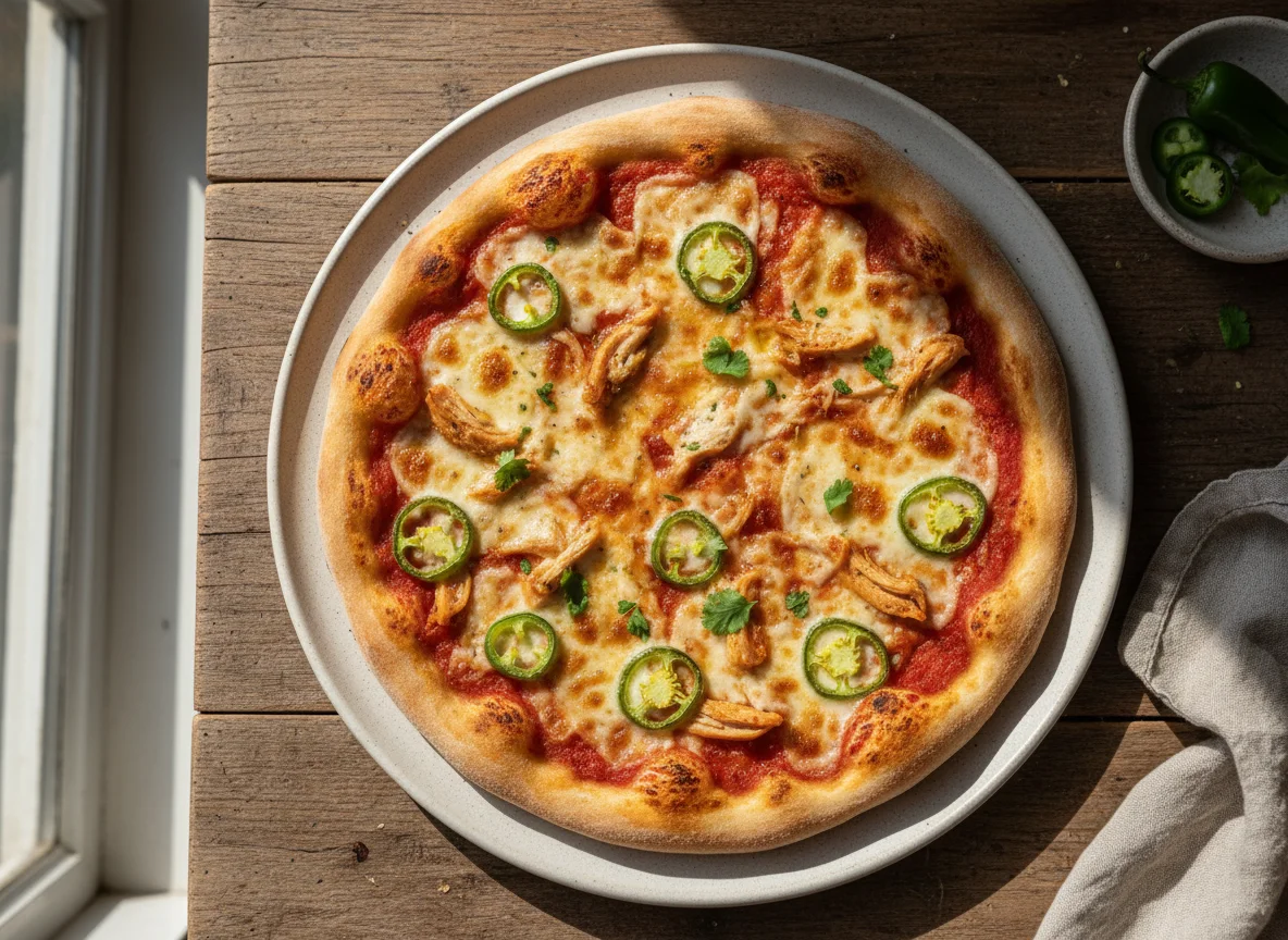 Pizza de pollo y jalapeños photo