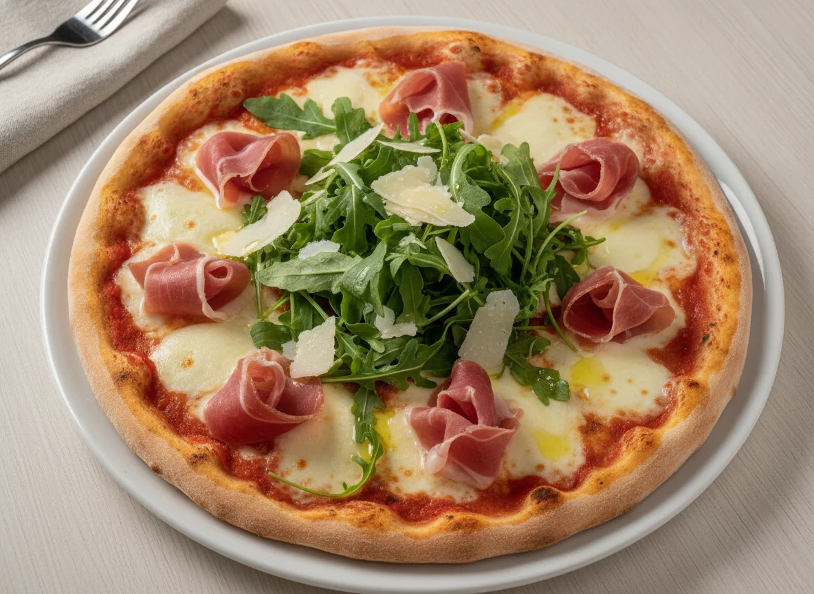 Pizza de rúcula y jamón crudo photo