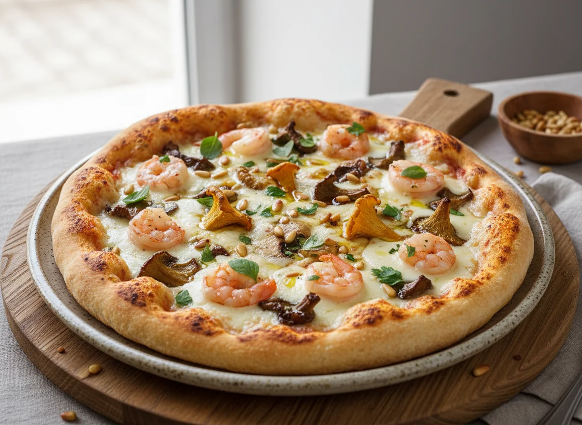Pizza de setas y gambas photo