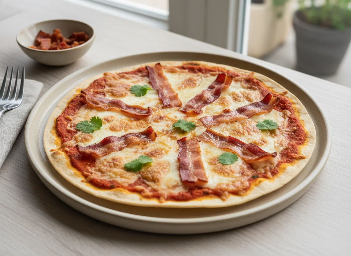 Pizza de tocino y queso photo