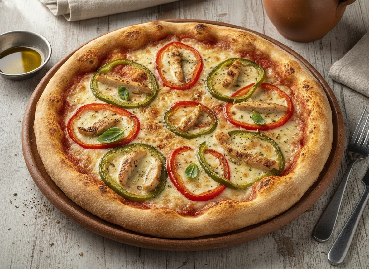 Pizza de verduras y pollo photo