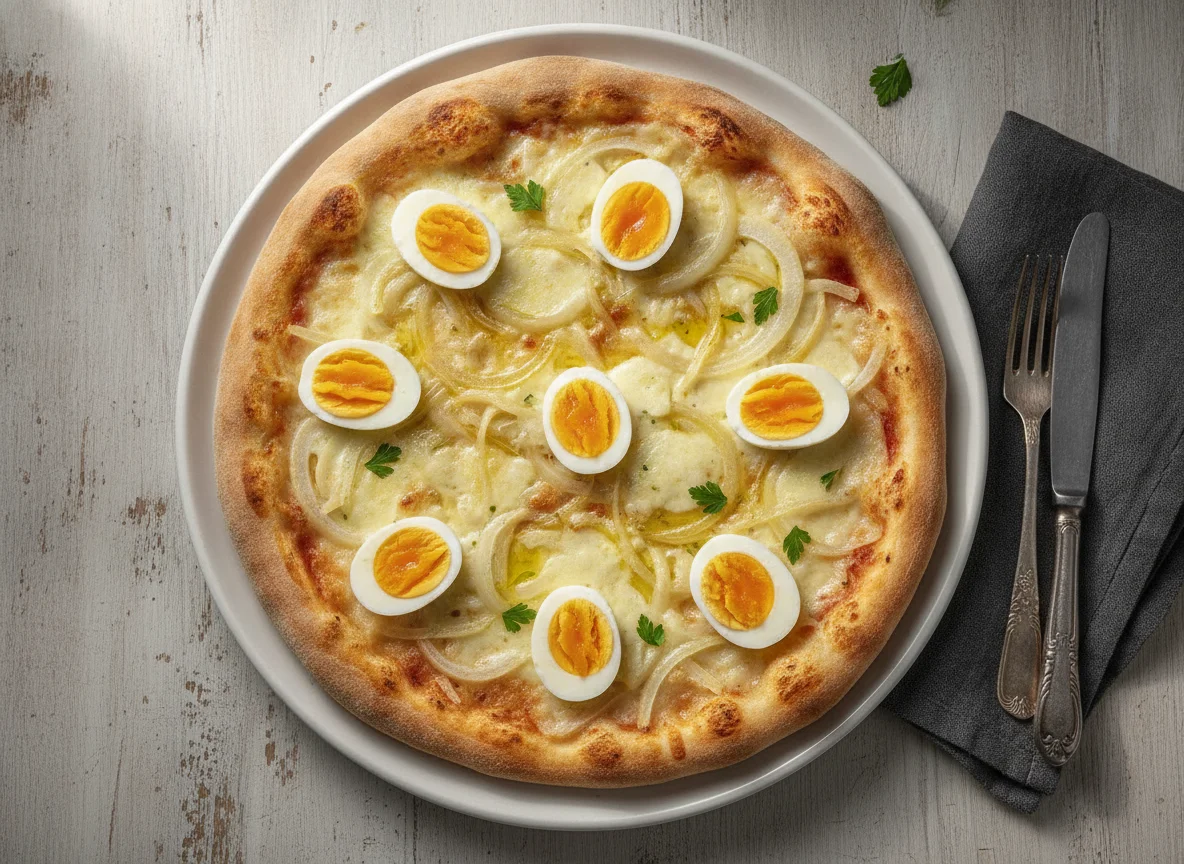 Pizza Fugazza con Huevo photo