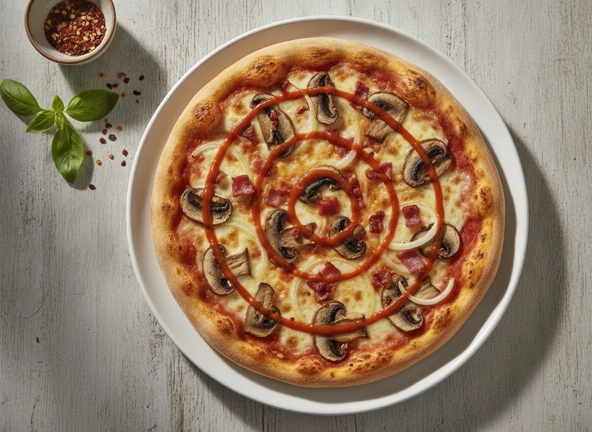 Pizza individual con champiñones y cebolla photo