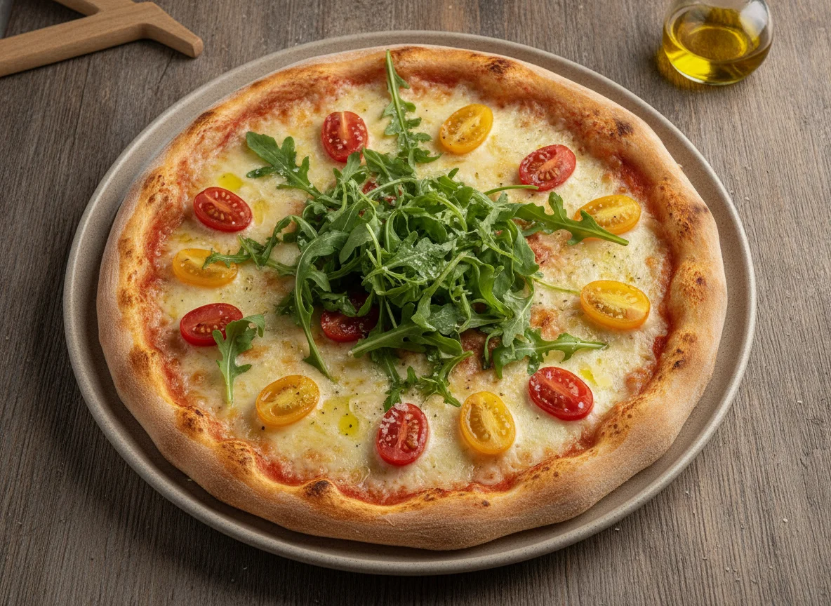 Pizza Margarita con Rúcula y Tomates Cherry photo